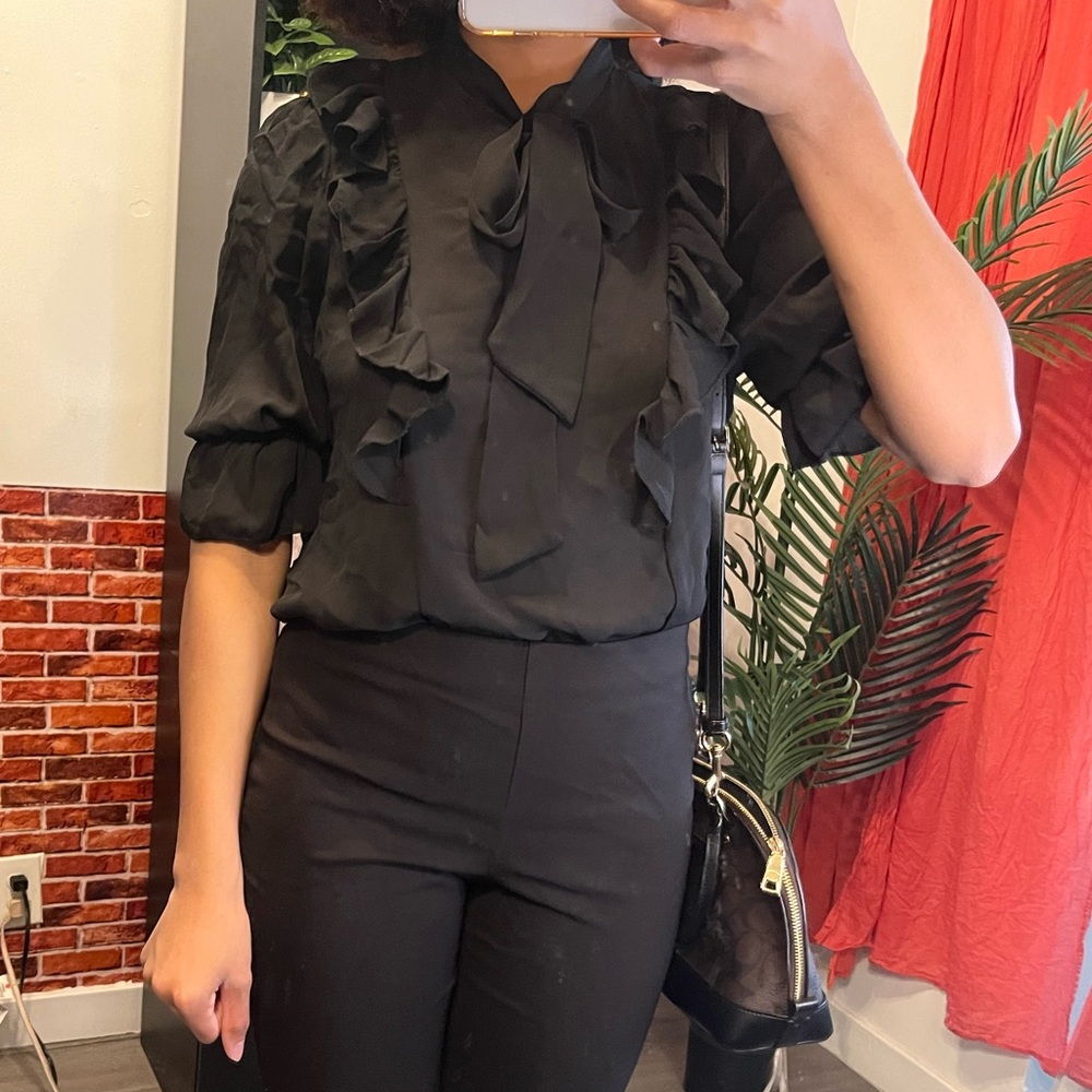 Black chiffon ruffle blouse